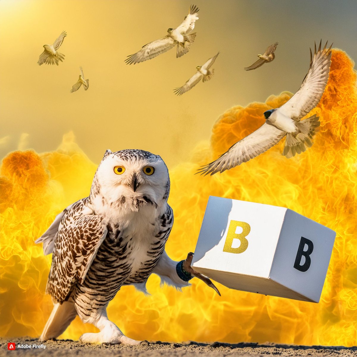 Firefly A patriotic owl walking away from explosions while he feeds his pet fish and the words...jpg