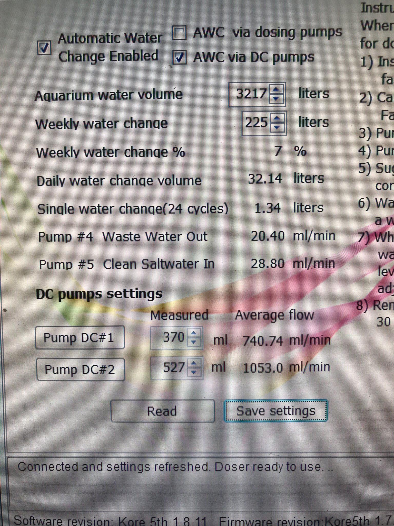 Kore 5th AWC settings to lower salinty